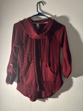 No Boundaries Burgundy Cowl-Neck Knit Sweater